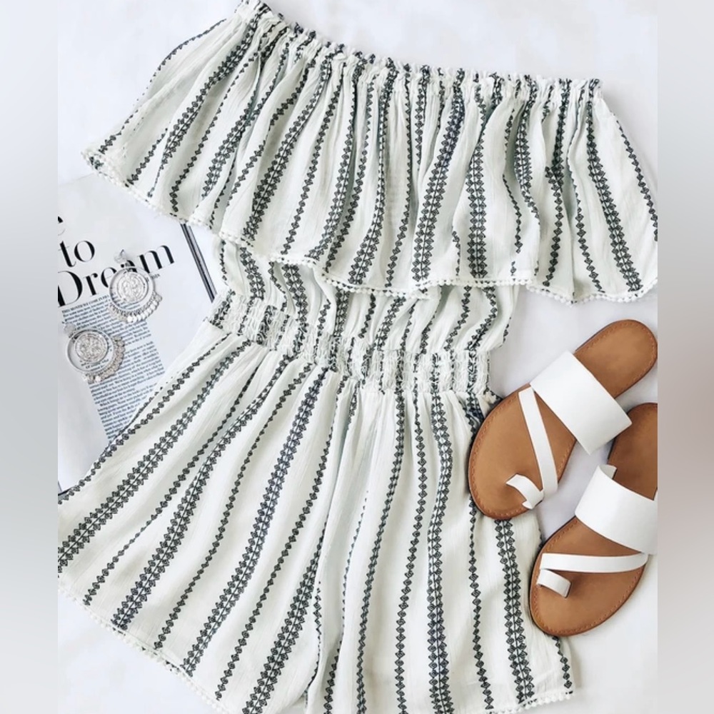 Lulu’s See Ya There White Print Off-the-shoulder Romper